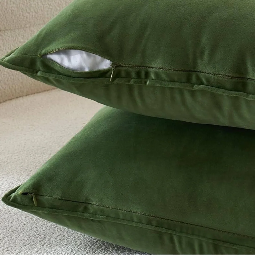 🆕 Olive Green VELVET Euro Accent Pillow Covers Luxury High End Hotel Vibes NWT